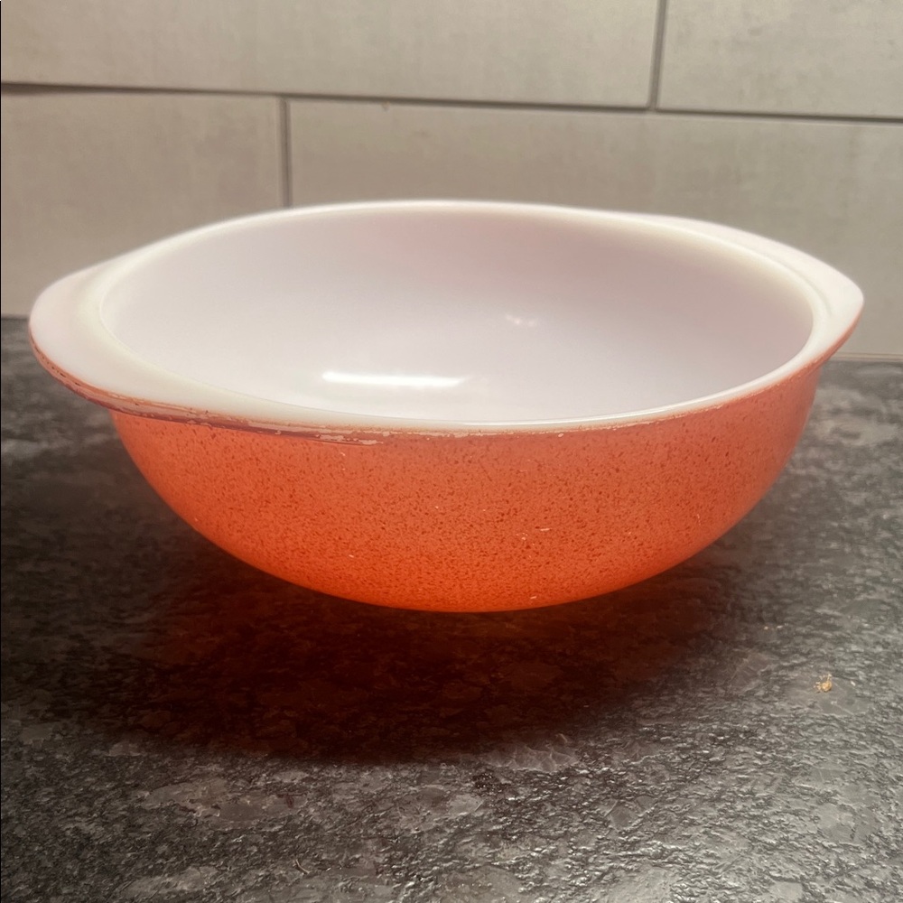 Pyrex Orange Speckled Vintage Mixing Bowl with White Interior
